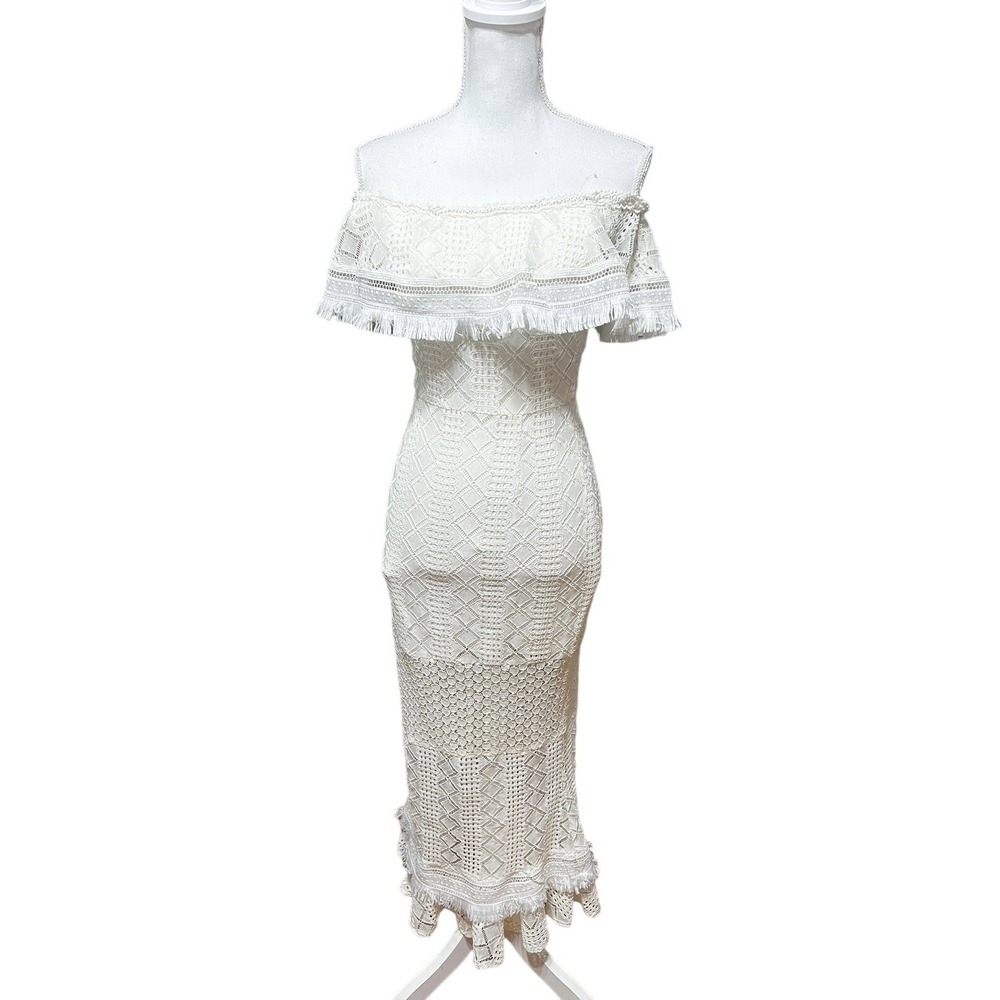 Foxiedox Off Shoulder Feminine White Lace Midi Dress‎ S